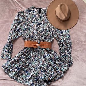 Pink Lily Floral Romper with belt